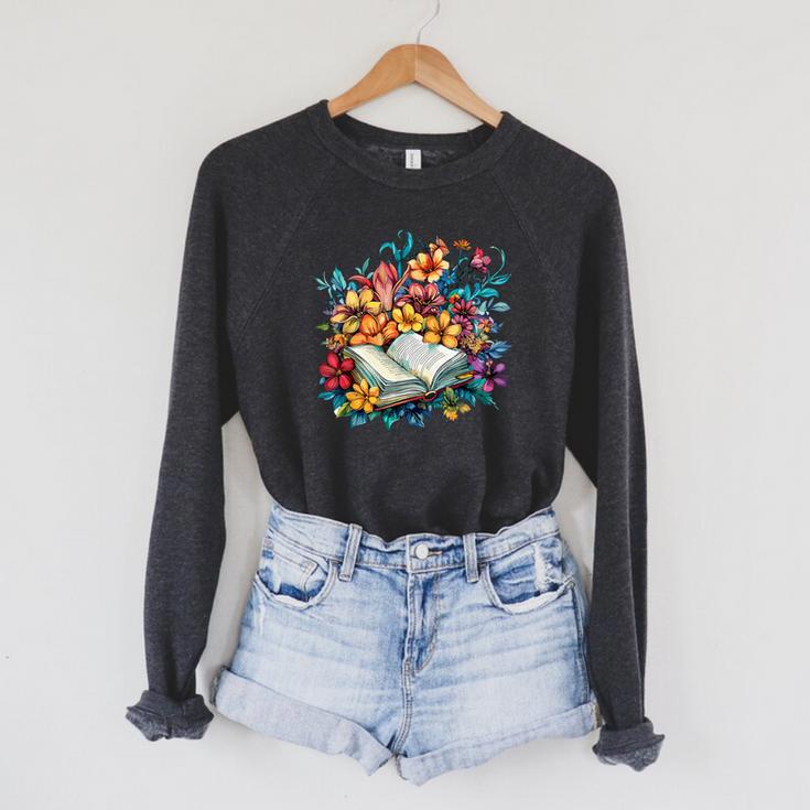 Open Book With Colorful Floral Reading Magic Raglan Sleeve Sweatshirt