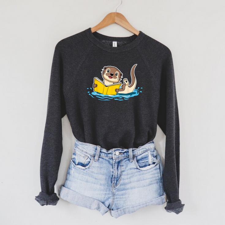 Otter Reading Bookaholics Sea Otter And Book Lover Raglan Sleeve Sweatshirt