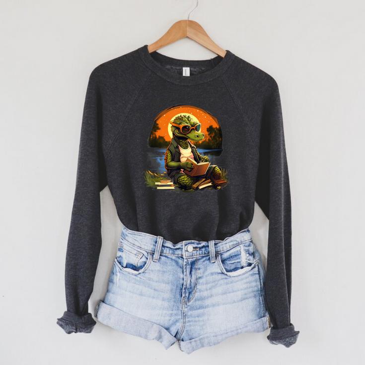 Outdoors Alligator Reading Book Raglan Sleeve Sweatshirt