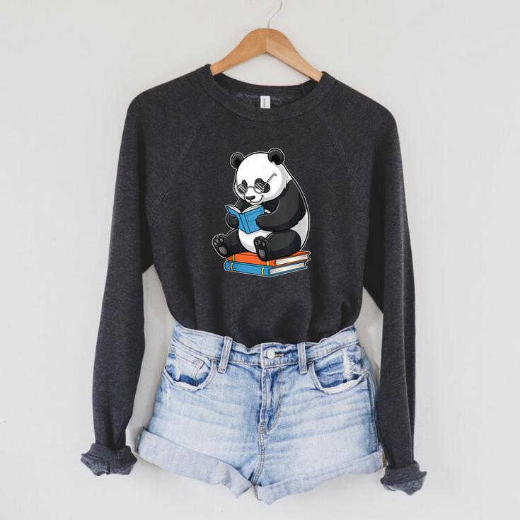 Panda With Glasses Reading Book Librarian Panda Raglan Sleeve Sweatshirt