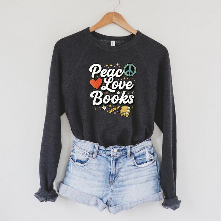 Peace Love Books Cute Retro Reading Graphic Raglan Sleeve Sweatshirt