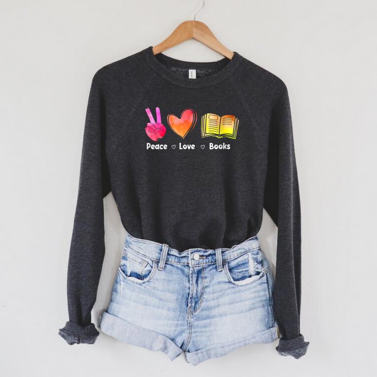 Peace Love Books Reader Librarian Library Book Raglan Sleeve Sweatshirt