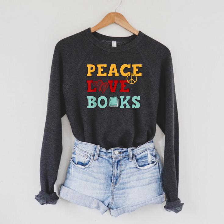 Peace Love Books s For Book Lovers Raglan Sleeve Sweatshirt