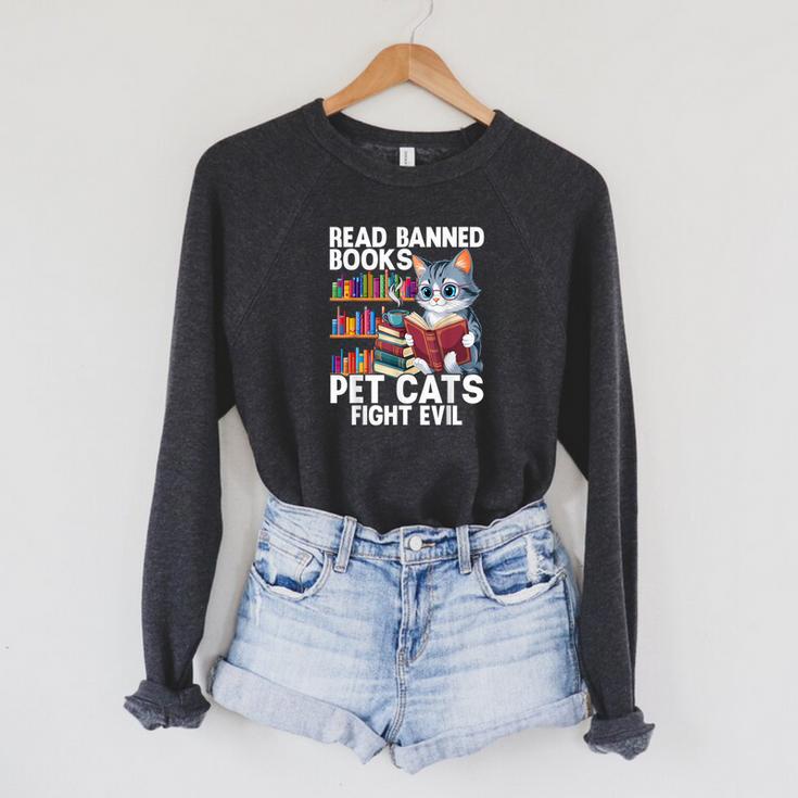 Pet Cats Fight Evil Read Banned Books Raglan Sleeve Sweatshirt