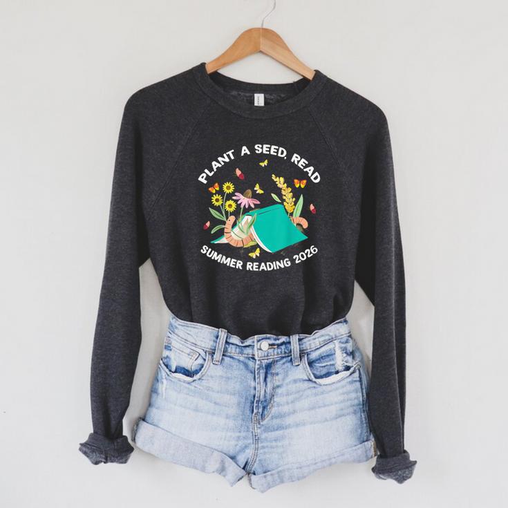 Plant a Seed Read Summer Reading 2026 Butterfly Book Floral Raglan Sleeve Sweatshirt