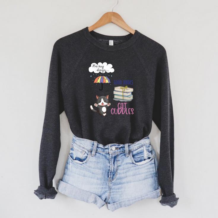 Rain Drops Rainy Days Umbrella Good Books Cute Cat Cuddles For Men Women Raglan Sleeve Sweatshirt