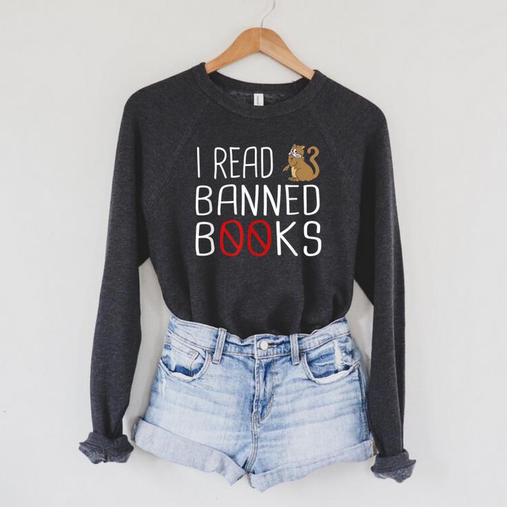 I Read Banned Books Cat Reading A Books Men Women Raglan Sleeve Sweatshirt