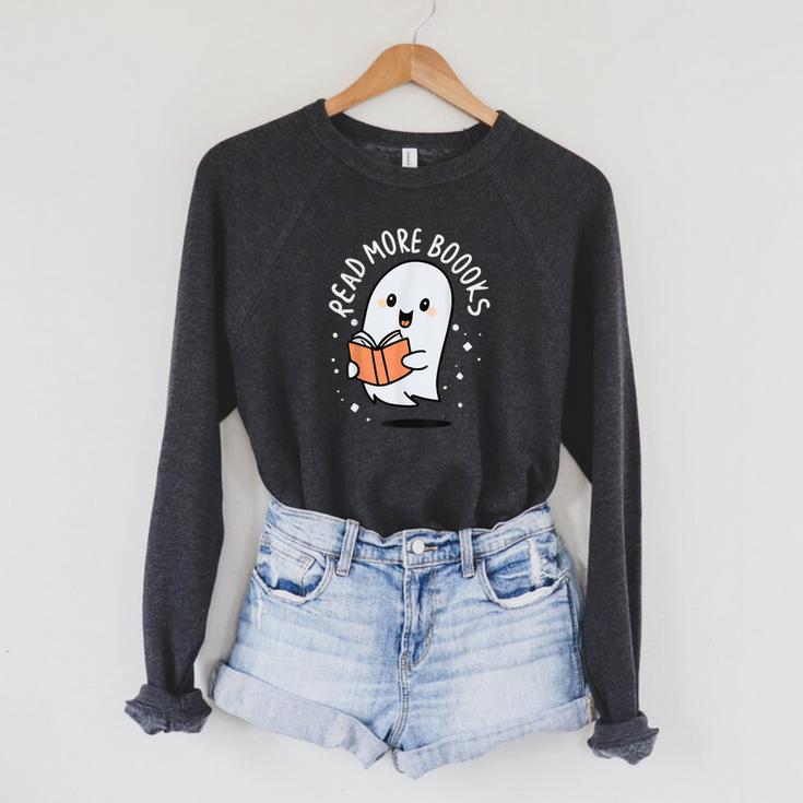 Read More Books Cute Ghost Halloween Teacher Raglan Sleeve Sweatshirt