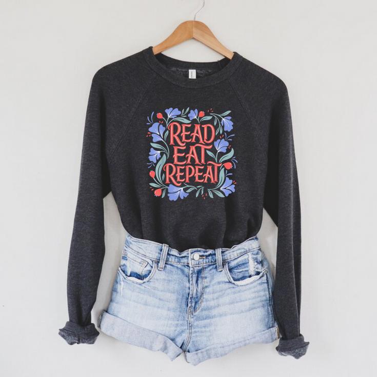 Read Eat Repeat Book Club Readers Book Lovers Raglan Sleeve Sweatshirt