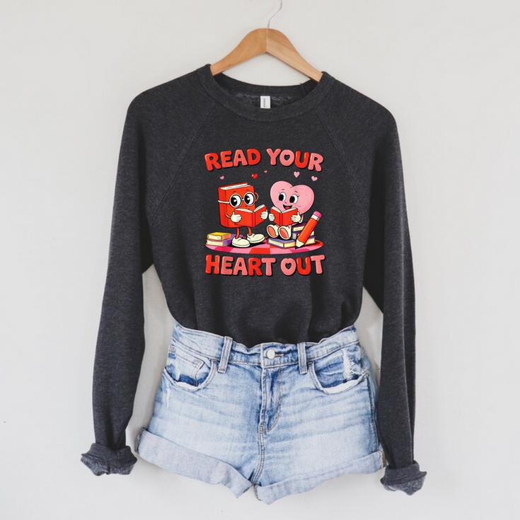 Read Your Heart Out Valentine Reading Book Girl Kid Teacher Raglan Sleeve Sweatshirt