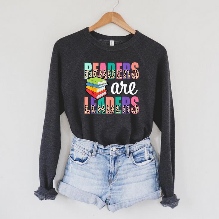Readers Are Leaders Boho Leopard Book Lover Back To School Raglan Sleeve Sweatshirt