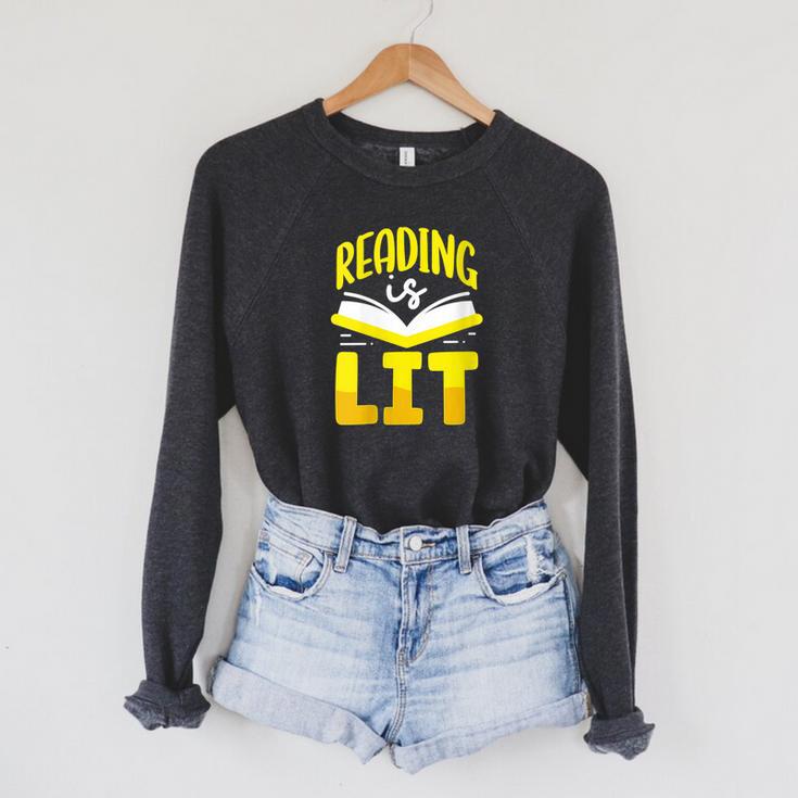 Reading Is Lit Bookworm Book Reading Raglan Sleeve Sweatshirt