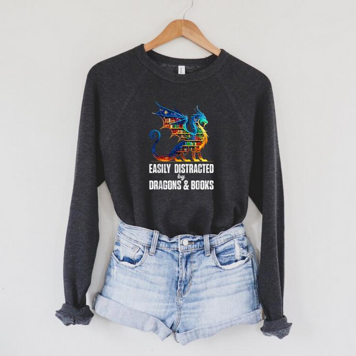 Reading Lover Easily Distracted By Dragons And Books Dragon Raglan Sleeve Sweatshirt