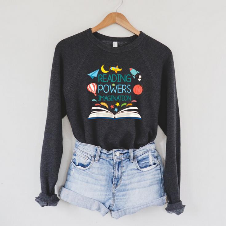 Reading Powers Imagination Books Bibliophile Teacher Men Women Kids Raglan Sleeve Sweatshirt