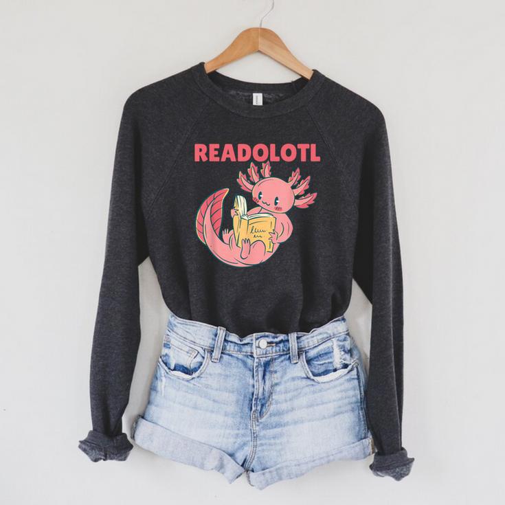Readolotl An Axolotl That Read Many Books Axolotl Raglan Sleeve Sweatshirt