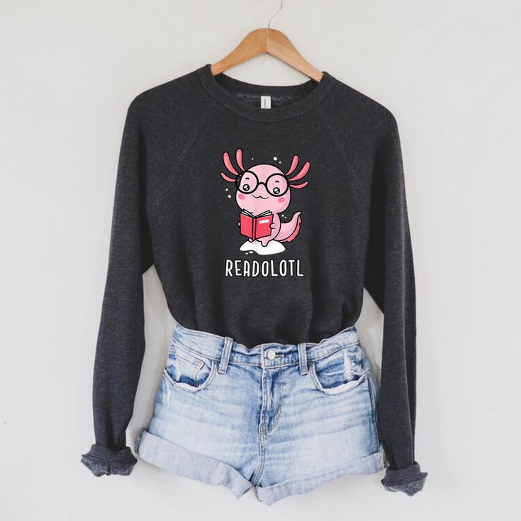 Readolotl Cute Axolotl Book Lover Raglan Sleeve Sweatshirt