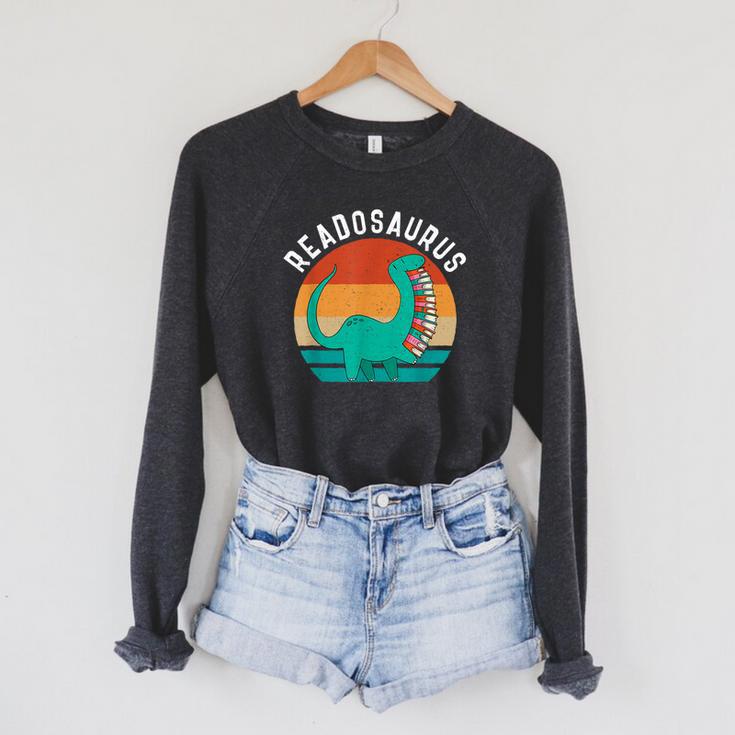 Readosaurus Reading Book Dino Fossils Dinsosaur Raglan Sleeve Sweatshirt