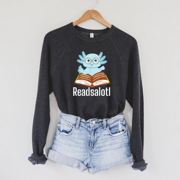 Readsalotl Axolotl Reading Cute Book Lover Bookworm Raglan Sleeve Sweatshirt