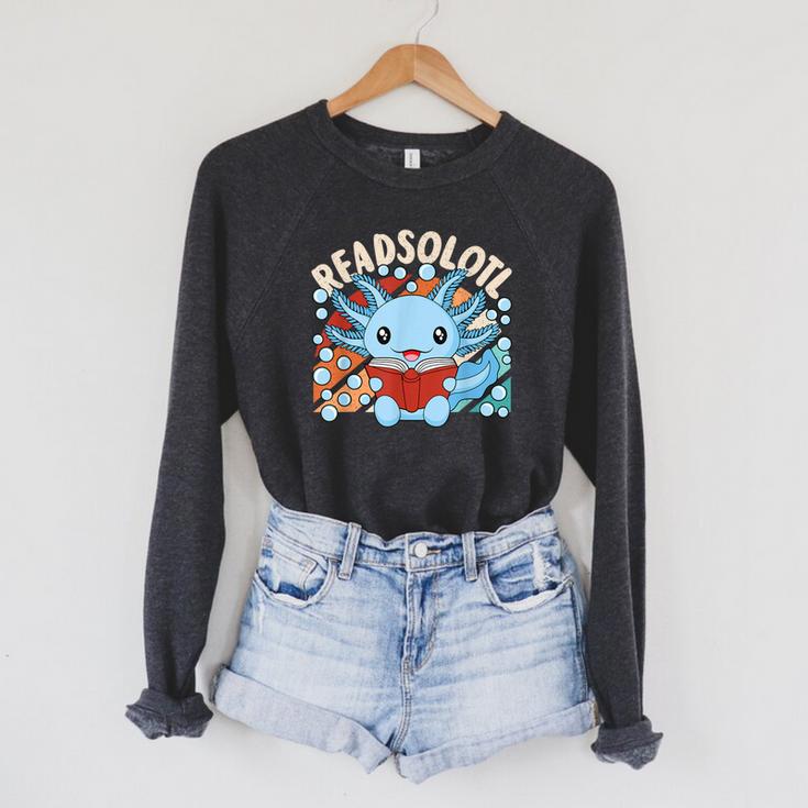 Readsolotl Axolotl Axolotl Lover Kawaii Reading Book Raglan Sleeve Sweatshirt