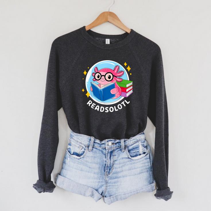 Readsolotl Axolotl Reading Book Raglan Sleeve Sweatshirt