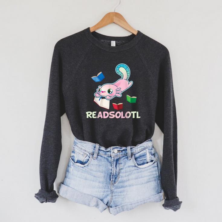 Readsolotl Axolotls Funny Kids Reading Fish Books Lizard Raglan Sleeve Sweatshirt