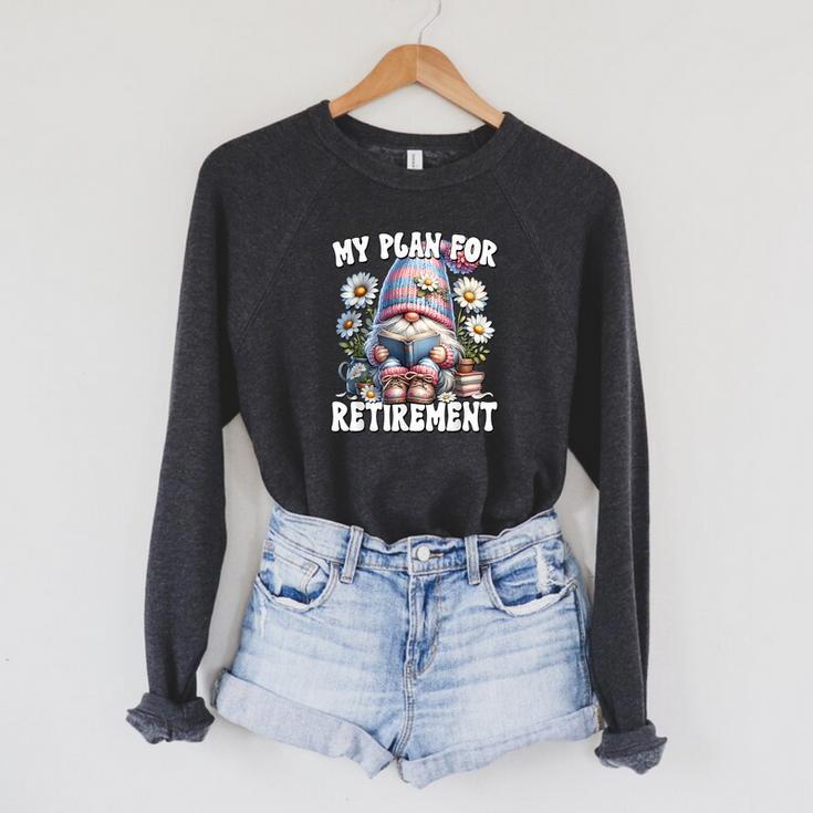 Retired Teacher Gnome Reading A Book Retirement Plan Raglan Sleeve Sweatshirt