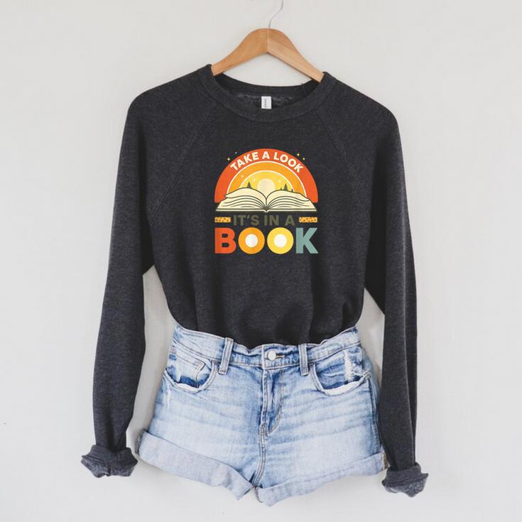 Retro Open Book Rainbow Reading Graphic Raglan Sleeve Sweatshirt