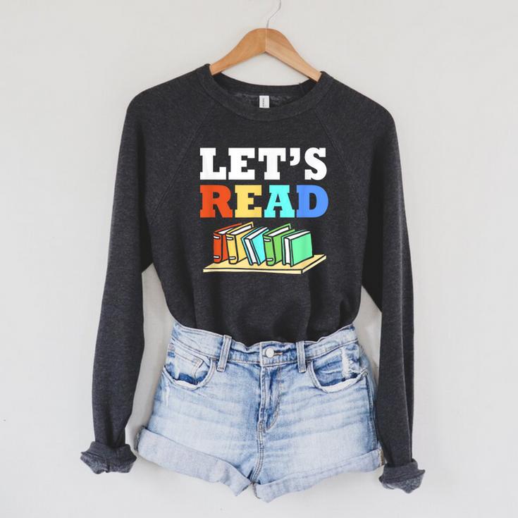Retro Reading Teacher Book Lover Let's Read Raglan Sleeve Sweatshirt