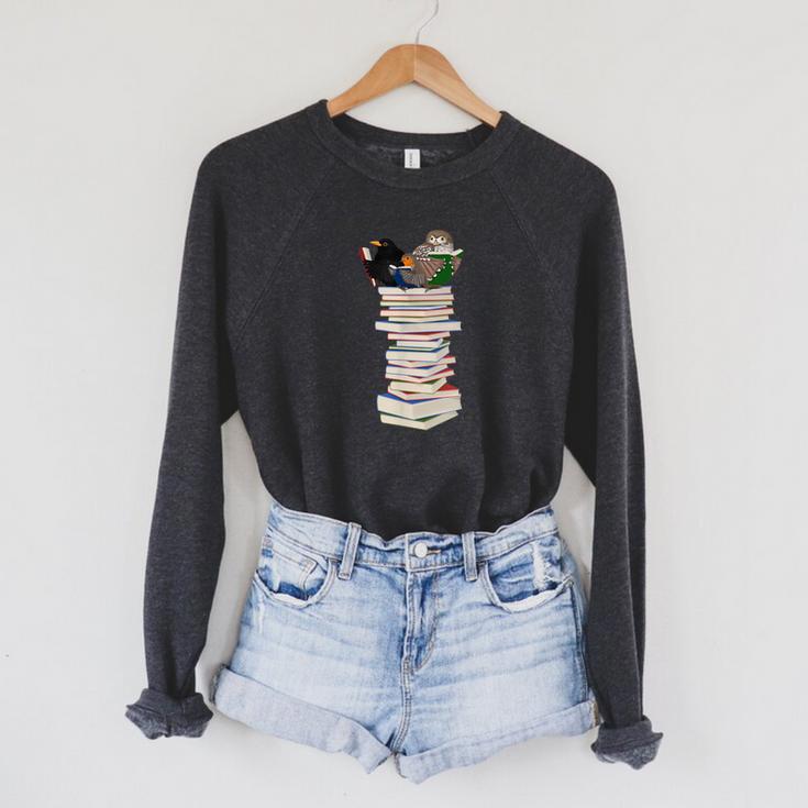 Robin Owl Bird Birds With Books Birdlover Animal Raglan Sleeve Sweatshirt