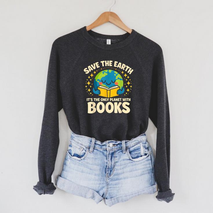 Save Earth It´s Only Planet With Books Reading Earth Day Raglan Sleeve Sweatshirt
