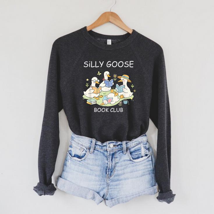 Silly Goose-Book Club Goose Reader Lover Bookish Raglan Sleeve Sweatshirt
