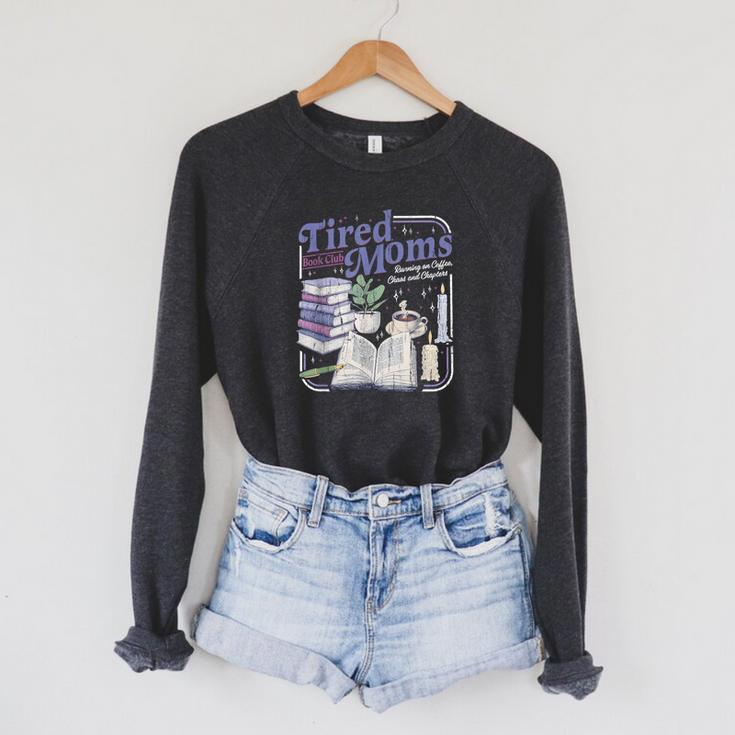 Tired Moms Book Club Retro Coffee Reader Raglan Sleeve Sweatshirt