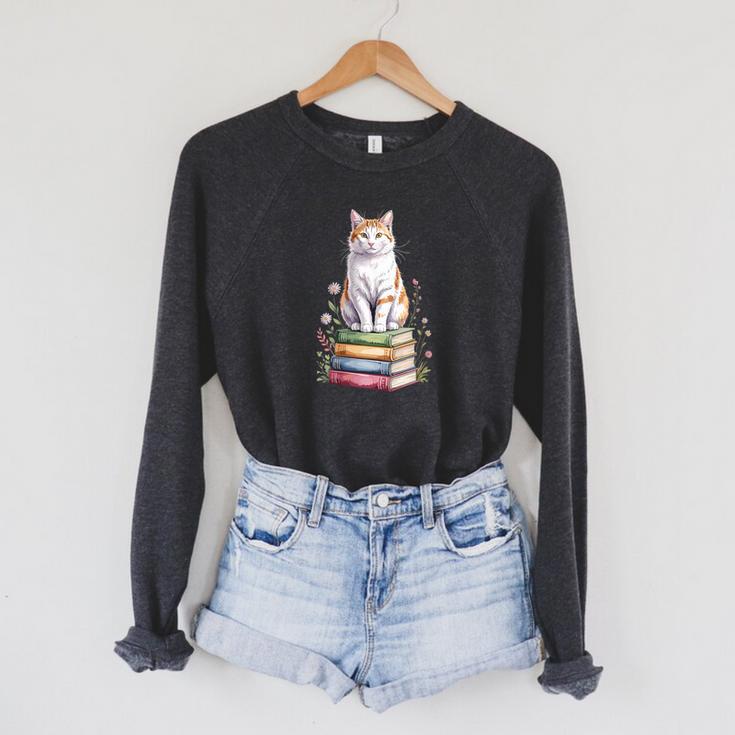 Turkish Van Bookworm Flowers Book Reading Books Raglan Sleeve Sweatshirt