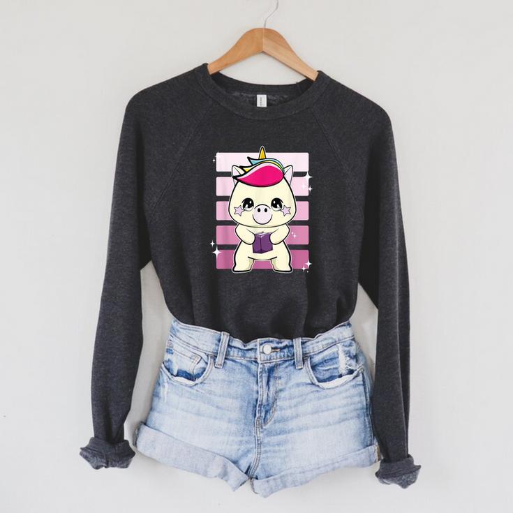 Unicorn With Book Raglan Sleeve Sweatshirt