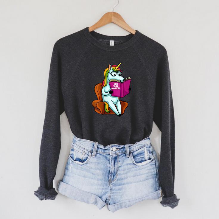 Unicorn Librarian For A Teacher Reading Book In School Raglan Sleeve Sweatshirt