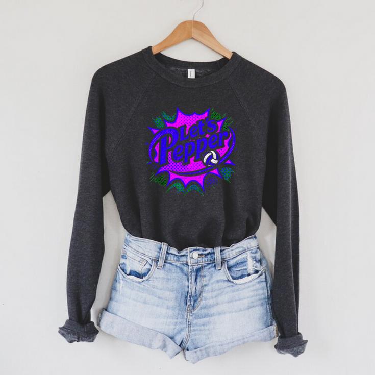 Volleyball Lets Pepper Retro Pop Comic Book Style Player Art Raglan Sleeve Sweatshirt