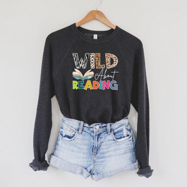 Wild About Reading Reading Books & Bookworm For Book Reader Raglan Sleeve Sweatshirt