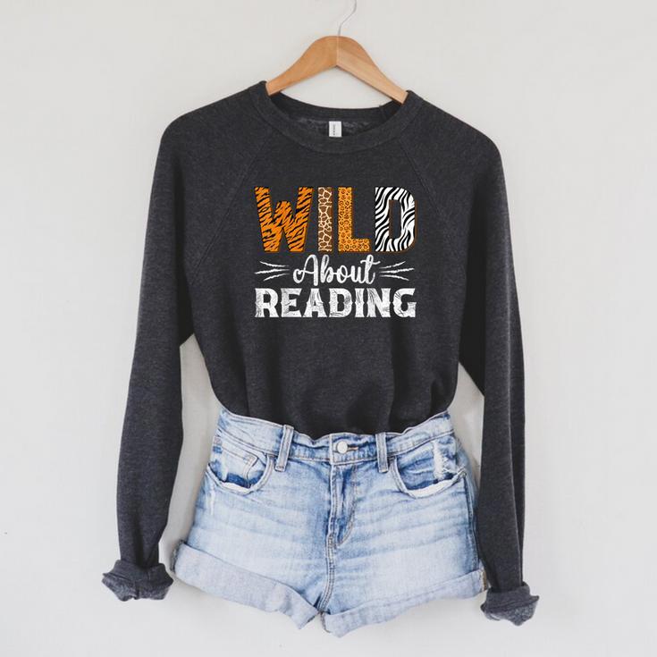 Wild About Reading Books Reader Lover Animals Leopard Zebra Raglan Sleeve Sweatshirt