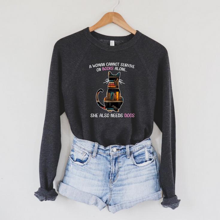 A Woman Cannot Survive On Books Alone She Also Needs CAT Raglan Sleeve Sweatshirt
