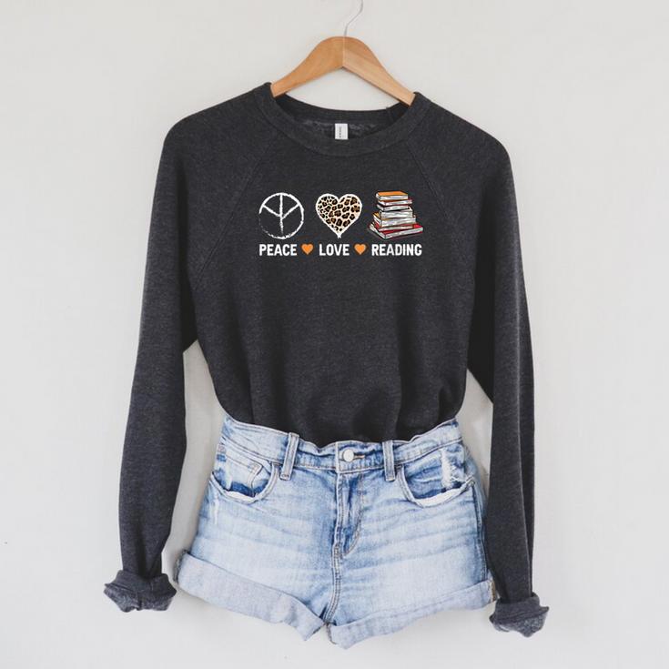 Women's Peace Love Reading Book Reader Book Lover Vintage Bookworm Raglan Sleeve Sweatshirt