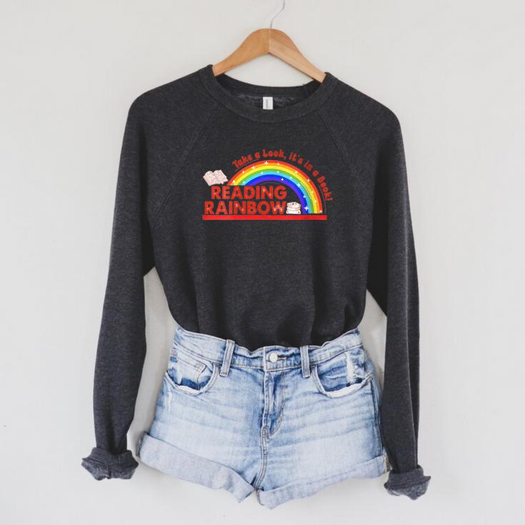 Women's Retro Rainbow Take A Look It's In A Book Reading Bookworm Raglan Sleeve Sweatshirt