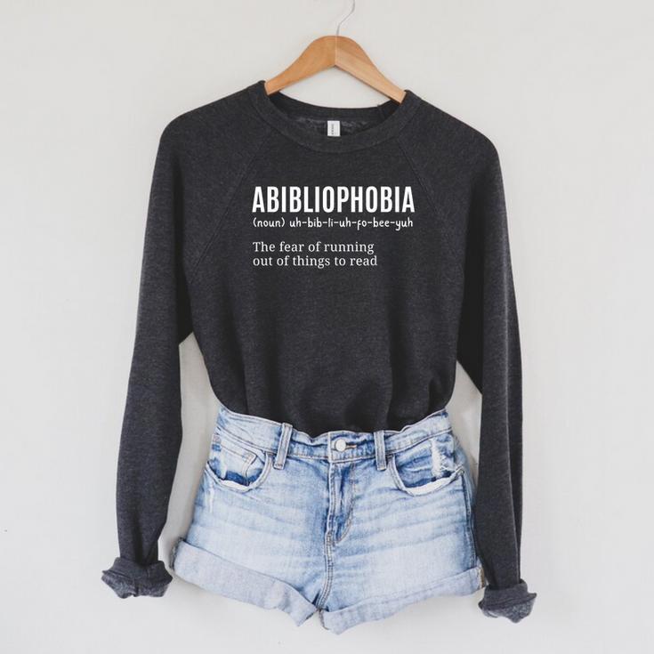 Abibliophobia Definition Hilarious Bookworm Book Reading Bookworm Reader Lover -Adults - Small Short Sleeve V-Neck Modern Classic Humorous Theme Raglan Sleeve Sweatshirt