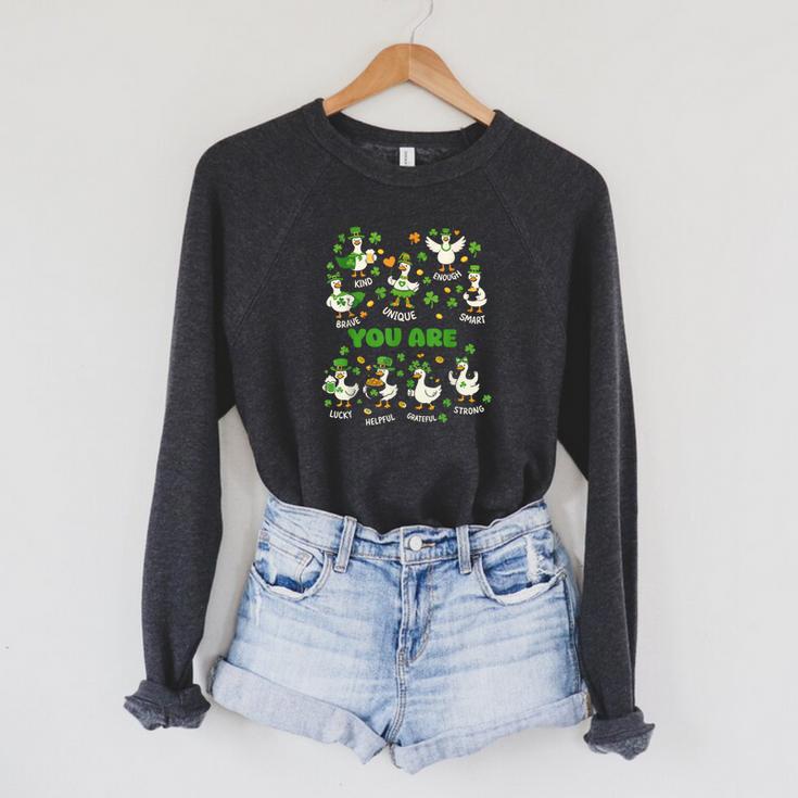 You Are Affirmations Goose StPatrick's Day Book Teacher Raglan Sleeve Sweatshirt
