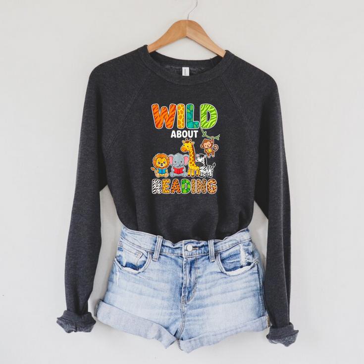 Animal Print For Boys Girls Kids Wild About Reading Books Raglan Sleeve Sweatshirt Animal Print For Boys Girls Kids Wild About Reading Books Raglan Sleeve Sweatshirt
