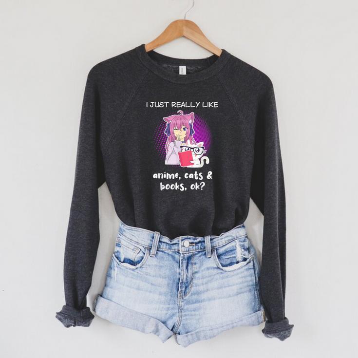 Anime Shirt Cat Lover Book Lover Reading Anime Lover Raglan Sleeve Sweatshirt