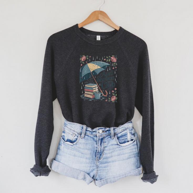 April Showers Book Club Spring Peonies Cozy Hygge Reader Raglan Sleeve Sweatshirt