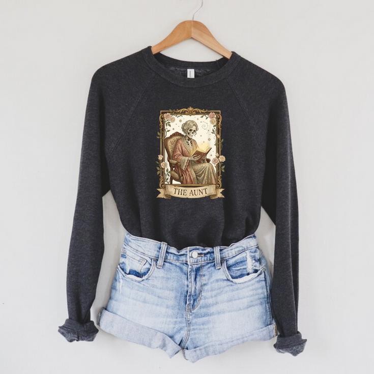 The Aunt Tarot Card Women Skeleton Aunty Book Lover Raglan Sleeve Sweatshirt