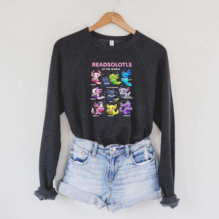 Axolotl Kawaii Readsolotl Of The World Axolotls Read Book Raglan Sleeve Sweatshirt