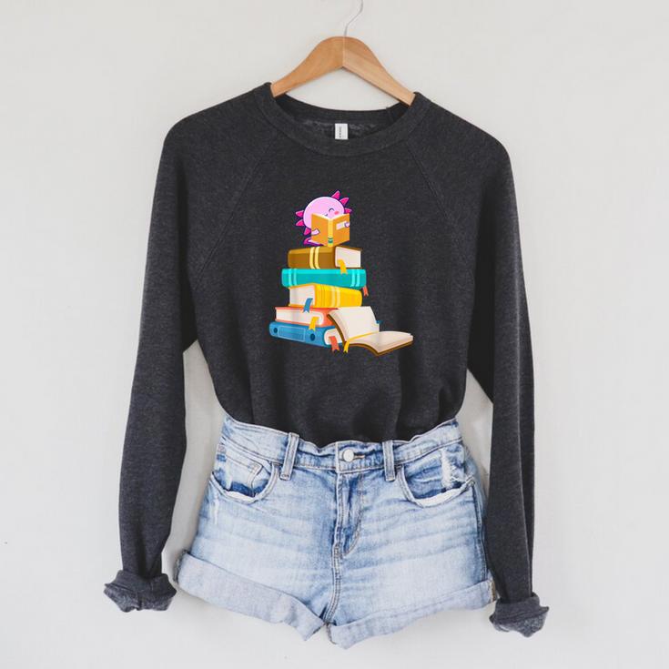 Axolotl Reading Book Bookworm Book Lover Girls Boys Raglan Sleeve Sweatshirt Axolotl Reading Book Bookworm Book Lover Girls Boys Raglan Sleeve Sweatshirt
