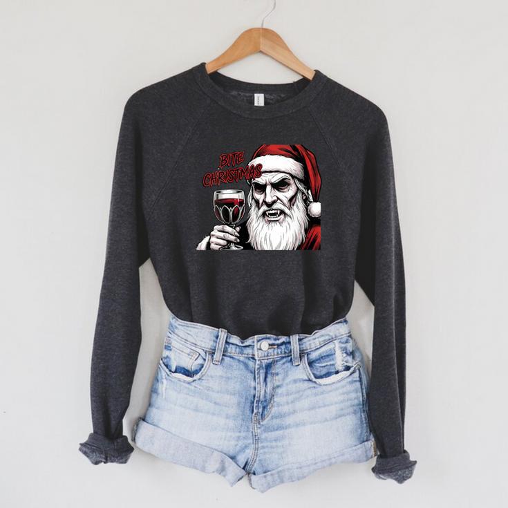 Bite Christmas Vampire Santa Claus Vintage Comic Book Style Raglan Sleeve Sweatshirt